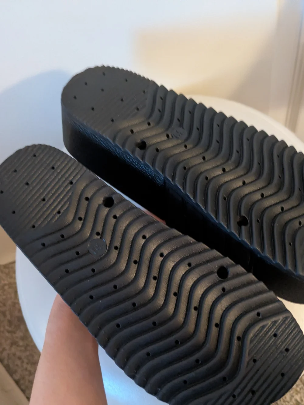 Like New Black Platform Slide Sandals with Rhinestone Straps